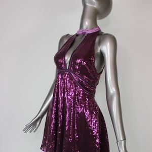 Free People Women Dress Sequin Halter Plum NWT